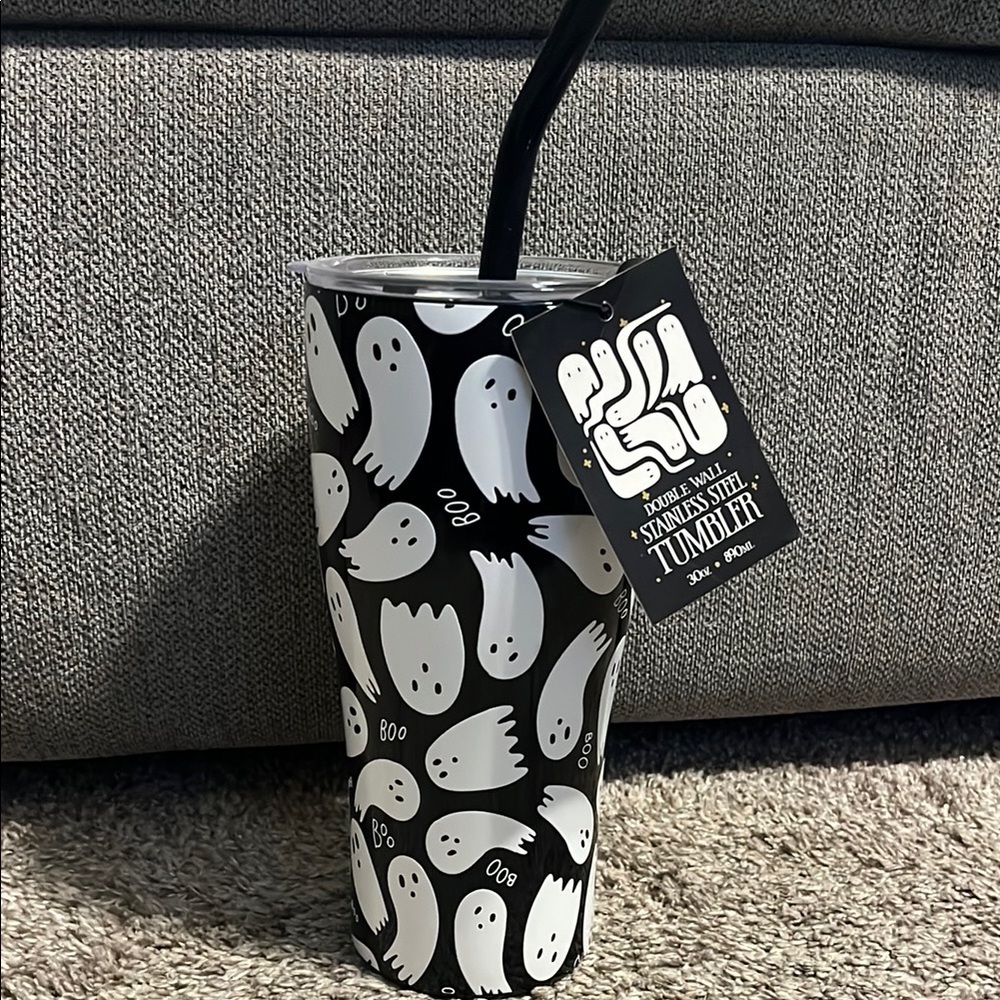 Halloween Ghost Black‎ & White 30oz Stainless Steel Tumbler NEW